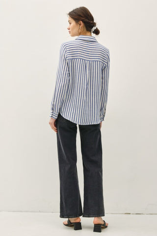 Piper Striped Cotton Button Down Blouse