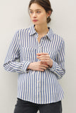 Piper Striped Cotton Button Down Blouse