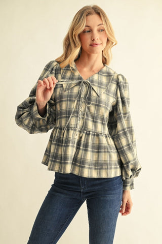 Plaid Peter Pan Collar Babydoll Top