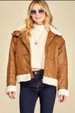 Fleece-lined puffer jacket (camel)