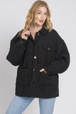 Black quilted puffer jacket with buttons