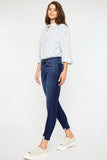 Dark midi rise skinny jeans with ankle frays