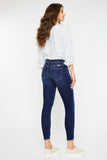 Dark midi rise skinny jeans with ankle frays (back)