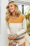 Yellow, gray, and ivory color block sweater