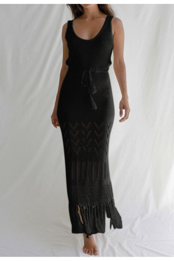 Black long knit coverup dress