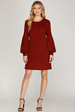 Balloon sleeve winter dress (wine)