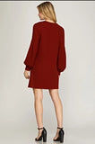 Balloon sleeve winter dress (wine)