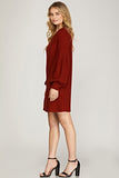 Balloon sleeve winter dress (wine)