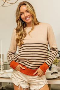 Striped color block sweater (oat/mocha/rust)