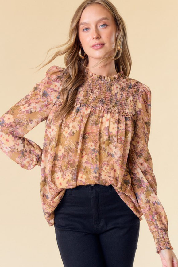 Smocked floral blouse