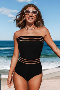 Black mesh one-piece swimsuit
