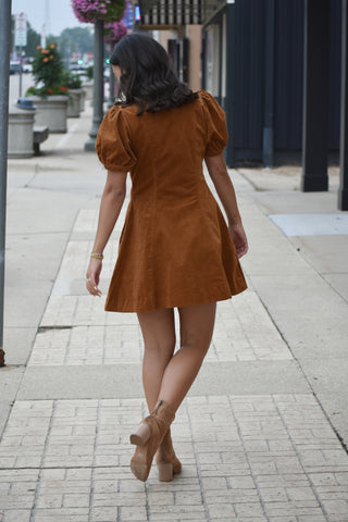Sophisticated Camel V-Neck Soft Zip Dress