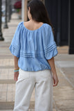 Stevie Blue Bubble Hem Top