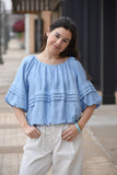 Stevie Blue Bubble Hem Top