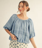 Stevie Blue Bubble Hem Top - urbanity online and boutique