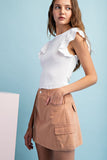 Stone washed Smokey salmon mini denim cargo skirt