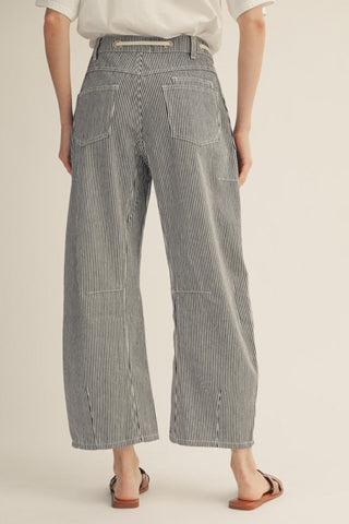 Sutton Striped Denim Barrel Jeans - Black & White Cropped Leg