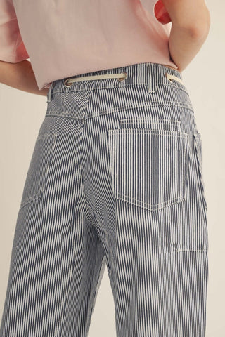 Sutton Striped Denim Barrel Jeans - Black & White Cropped Leg