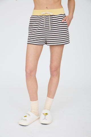Sun-Drenched Striped Knit Shorts | Charcoal & Cream Loungewear