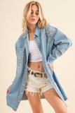 Oversized rhinestone studded denim jacket