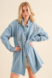 Oversized rhinestone studded denim jacket