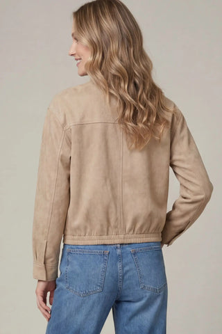 Lux-Soft Faux Suede Zip-Front Utility Jacket - Taupe