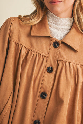 Gathered Suede Bubble Hem Jacket – Pleated Chic Outerwear