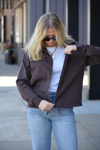 Sutton Mock Neck Drawstring Full-Zip Sweater Jacket