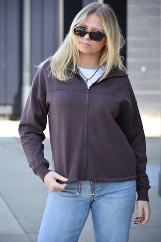 Sutton Mock Neck Drawstring Full-Zip Sweater Jacket