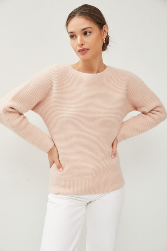 Horizontal ribbed boatneck sweater (blush)