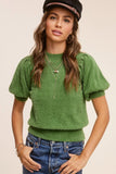 Fuzzy short/puff sleeved top (green)