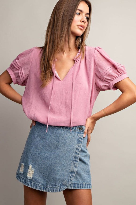 Rose pink tie-front blouse 