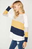 Tan/mustard/navy color block long sleeve top