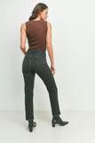 Black denim high rise straight jeans (back)