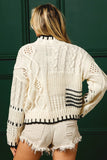 Ivory/black textured pullover sweater (back)