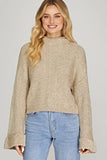 Two-tone mock neck, wide sleeve sweater
