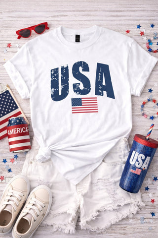 Vintage USA Flag Patriotic Tee – Premium 100% Cotton White Shirt