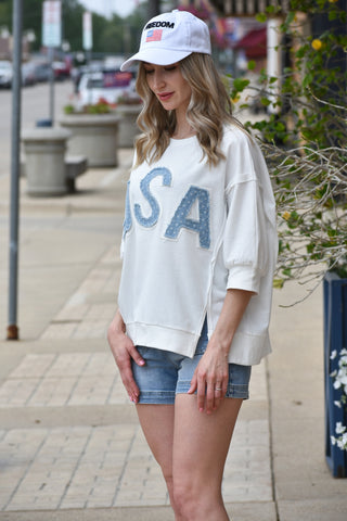 Americana USA Letter Patchwork French Terry Pullover