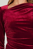 Velvet asymmetrical neck dress (wine)