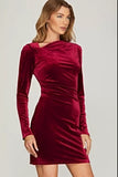 Velvet asymmetrical neck dress (wine)