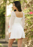 White two-way mini dress with puff sleeves for graduation, bachelorette party