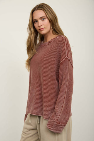 Mineral Wash Oversized Ribbed Knit Sweater
