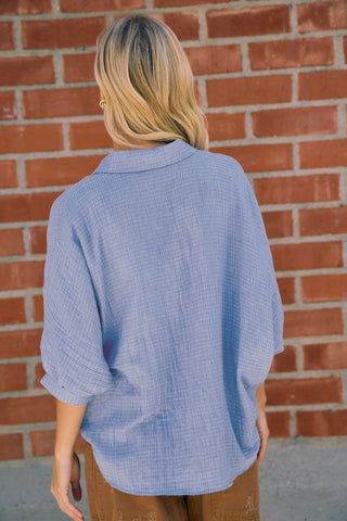 Willow Oversized Gauze Button Down – Powder Blue