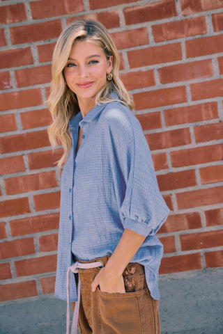 Willow Oversized Gauze Button Down – Powder Blue