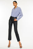 Black high waist straight leg faux leather pants