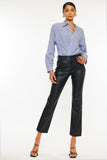 Black high rise straight faux leather pants