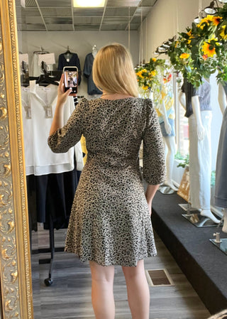 Leopard Jacquard Knit Square Neck Flare Mini Dress