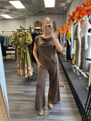 Lily Luxe High-Waisted Faux Suede Wide Leg Pant