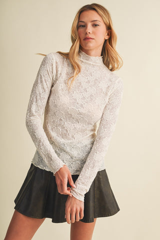 Aria Sheer Lace Mock Neck Long Sleeve Top