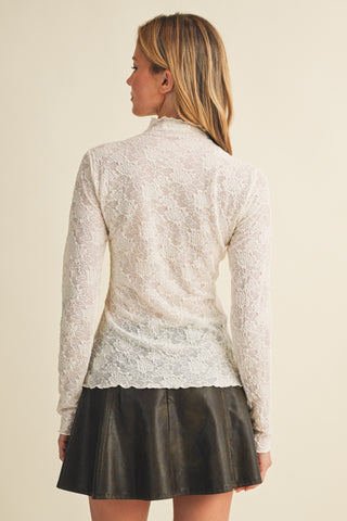 Aria Sheer Lace Mock Neck Long Sleeve Top